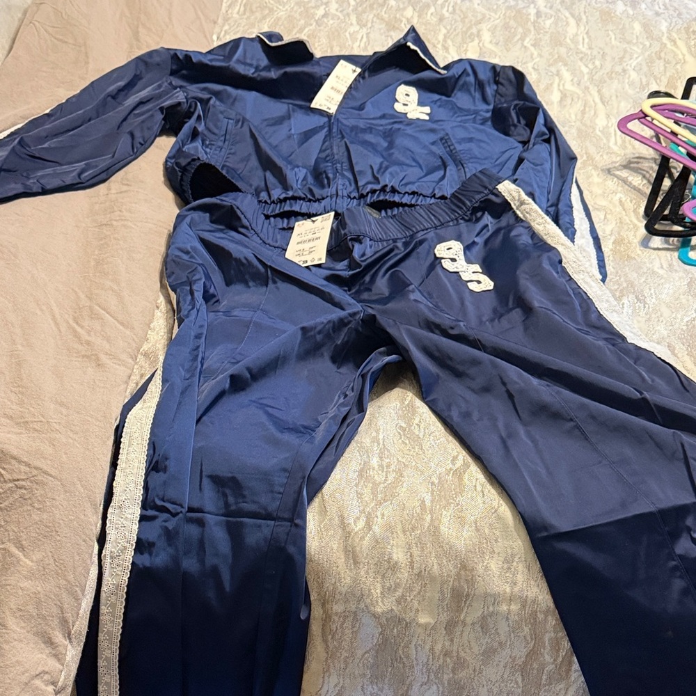 Zara Navy Blue Track Suit with white lace style  Accents